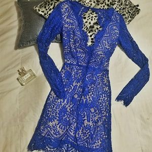 Luxxel Blue Open Back Lace Dress